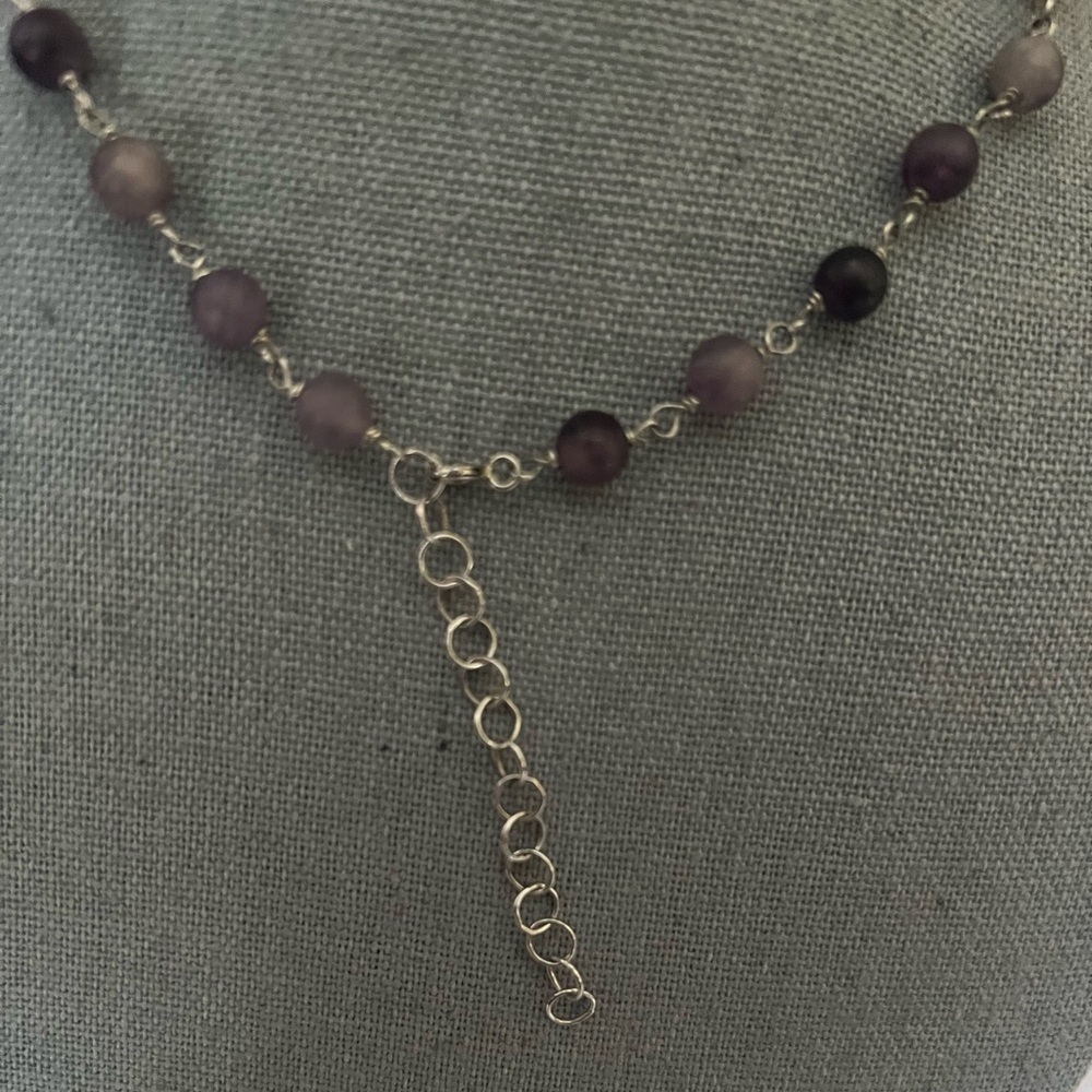 Semi Precious Beaded Amethyst Choker Sterling Necklace - Picture 4 of 5